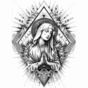 mary-as-symbol – tattoo design ideas free ai generated – realistic-wrinkles – for-upper-chest – Gallery: mary-inkby-ai
