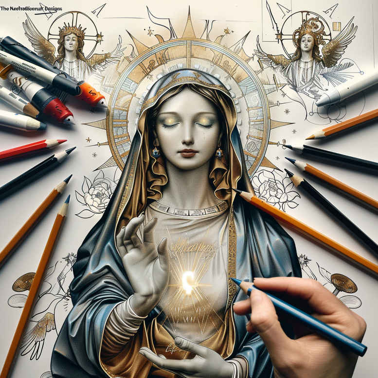 mary-in-iconography – tattoo design ideas free ai generated – detail-accuracy – for-temple – Gallery: mary-inkby-ai
