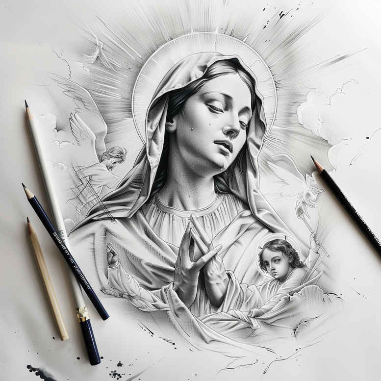 mary-in-iconography – tattoo design ideas free ai generated – moist-effect – for-wrist – Gallery: mary-inkby-ai