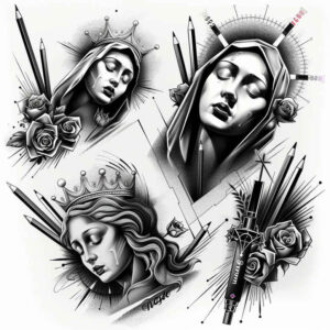 mary-in-iconography – tattoo design ideas free ai generated – realistic-dimension – for-lower-leg – Gallery: mary-inkby-ai