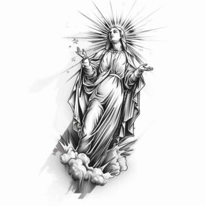 mary-in-sacred-art – tattoo design ideas free ai generated – mirrored-effect – for-shoulder-blade – Gallery: mary-inkby-ai