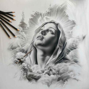 mary-in-sacred-art – tattoo design ideas free ai generated – natural-color-palette – for-chest – Gallery: mary-inkby-ai