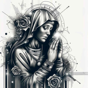 mary-in-sacred-art – tattoo design ideas free ai generated – precise-anatomy – for-shin – Gallery: mary-inkby-ai