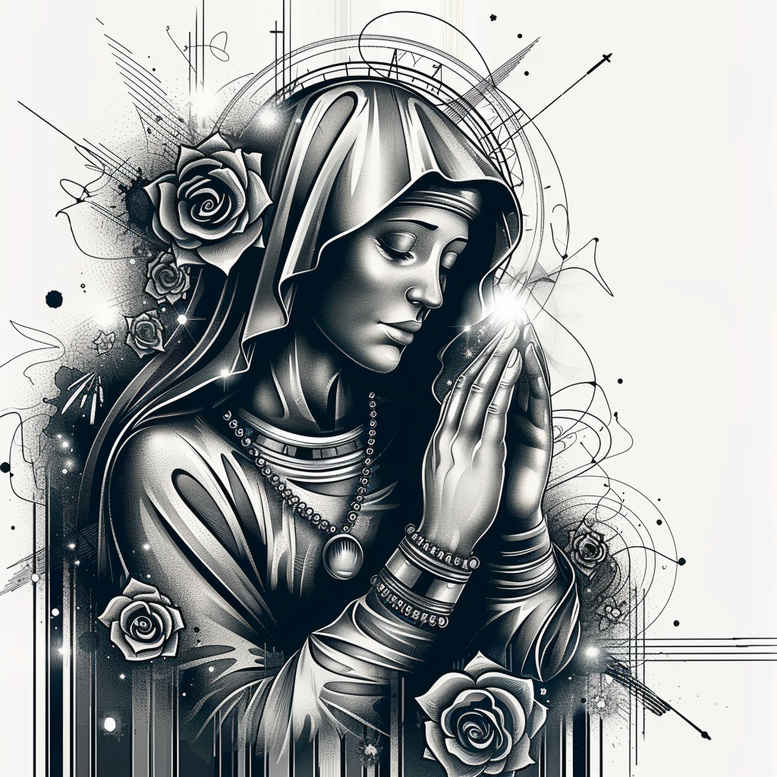 mary-in-sacred-art – tattoo design ideas free ai generated – precise-anatomy – for-shin – Gallery: mary-inkby-ai