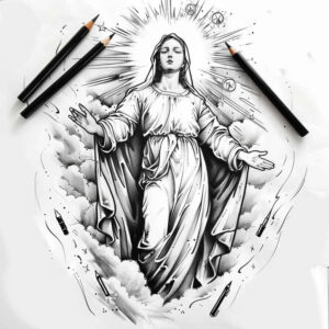 mary-in-spirituality – tattoo design ideas free ai generated – photo-ink – for-collarbone – Gallery: mary-inkby-ai