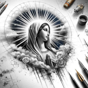 mary-in-spirituality – tattoo design ideas free ai generated – ultra-sharp – for-upper-thigh – Gallery: mary-inkby-ai