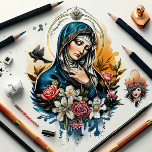 mary – tattoo design ideas free ai generated – rich-blacks – for-biceps – Gallery: mary-inkby-ai