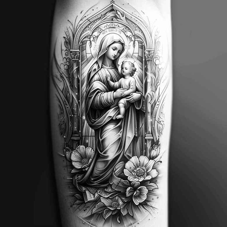 mary-mother-symbol – tattoo design ideas free ai generated – depth-of-field – for-wrist-side – Gallery: mary-inkby-ai