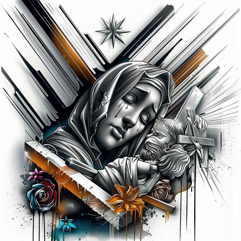 mary-mother-symbol – tattoo design ideas free ai generated – emotional-realism – for-foot – Gallery: mary-inkby-ai