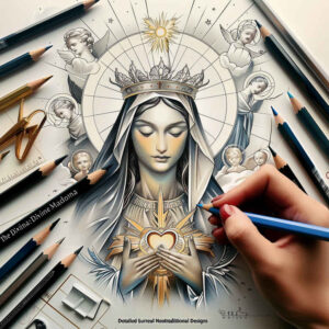 mary-peace-symbol – tattoo design ideas free ai generated – high-resolution-tattoo – for-calf – Gallery: mary-inkby-ai