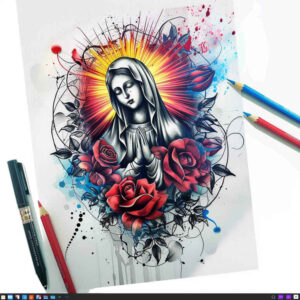 mary-peace-symbol – tattoo design ideas free ai generated – micro-detail – for-foot – Gallery: mary-inkby-ai