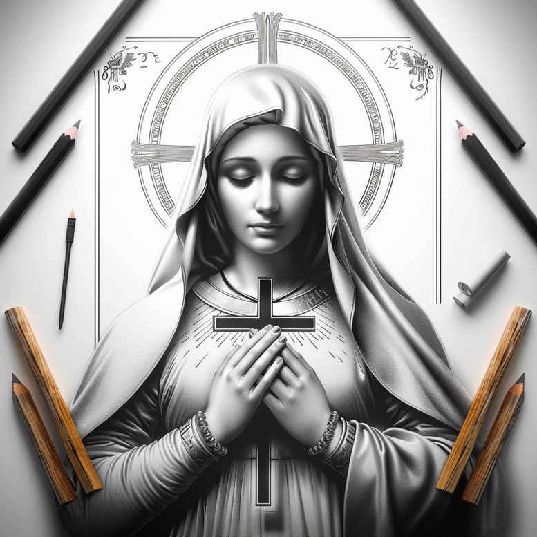mary-purity-symbol – tattoo design ideas free ai generated – micro-realism – for-lower-leg – Gallery: mary-inkby-ai