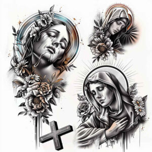 mary-tattoo – tattoo design ideas free ai generated – gentle-shadow – for-stomach – Gallery: mary-inkby-ai