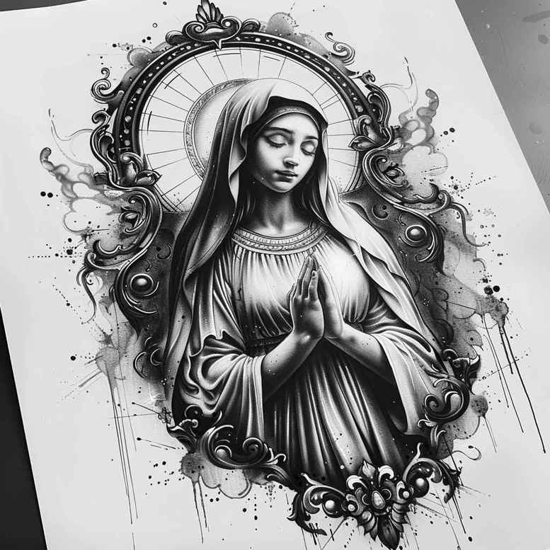 mary-tattoo – tattoo design ideas free ai generated – natural-look – for-ankle – Gallery: mary-inkby-ai