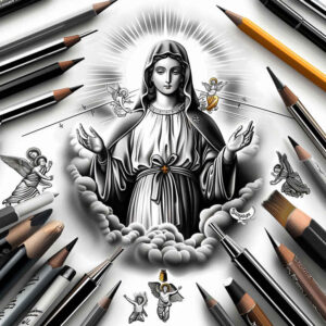 mary-with-angels – tattoo design ideas free ai generated – blended-gradients – for-triceps – Gallery: mary-inkby-ai