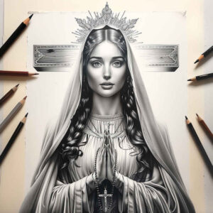mary-with-angels – tattoo design ideas free ai generated – natural-look – for-shoulder – Gallery: mary-inkby-ai