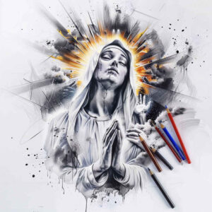 mary-with-child – tattoo design ideas free ai generated – highlighted-contrast – for-side-torso – Gallery: mary-inkby-ai