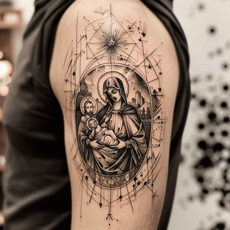 mary-with-child – tattoo design ideas free ai generated – photo-like-tattoo – for-knee – Gallery: mary-inkby-ai