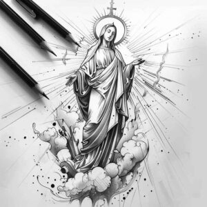 mary-with-cloak – tattoo design ideas free ai generated – naturalistic – for-toe – Gallery: mary-inkby-ai