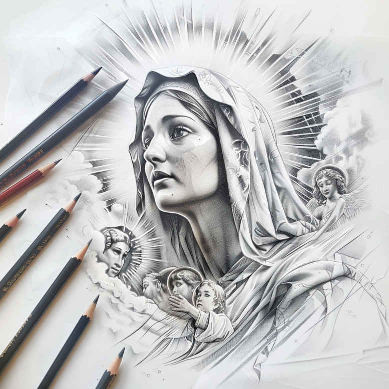 mary-with-crown – tattoo design ideas free ai generated – high-resolution-tattoo – for-forearm – Gallery: mary-inkby-ai