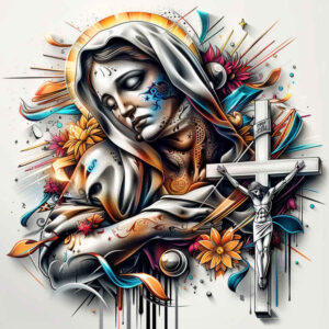 mary-with-crown – tattoo design ideas free ai generated – perfect-proportions – for-toe – Gallery: mary-inkby-ai