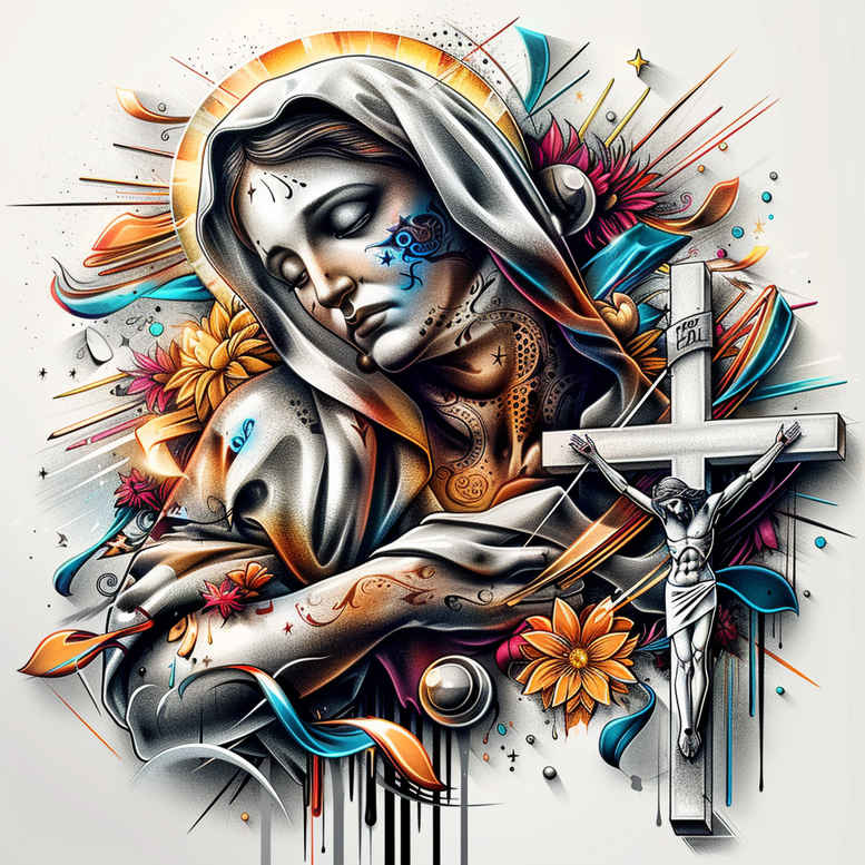 mary-with-crown – tattoo design ideas free ai generated – perfect-proportions – for-toe – Gallery: mary-inkby-ai