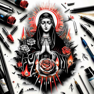 mary-with-crown – tattoo design ideas free ai generated – photo-realistic – for-hand – Gallery: mary-inkby-ai