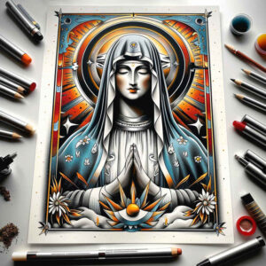 mary-with-crown-of-thorns – tattoo design ideas free ai generated – lifelike – for-full-back – Gallery: mary-inkby-ai