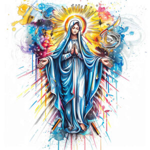 mary-with-crown-of-thorns – tattoo design ideas free ai generated – volume-effect – for-collarbone – Gallery: mary-inkby-ai