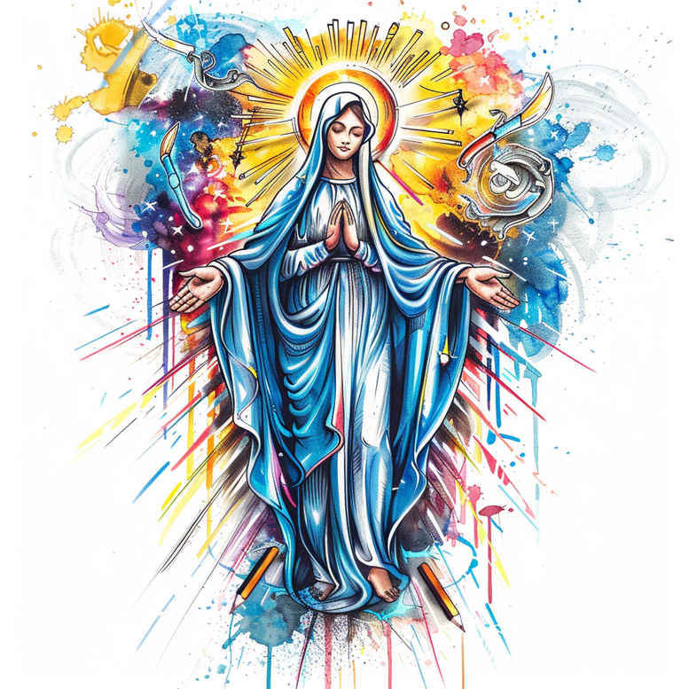mary-with-crown-of-thorns – tattoo design ideas free ai generated – volume-effect – for-collarbone – Gallery: mary-inkby-ai