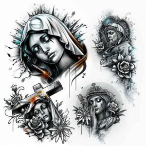 mary-with-detail – tattoo design ideas free ai generated – depth-shading – for-outer-arm – Gallery: mary-inkby-ai