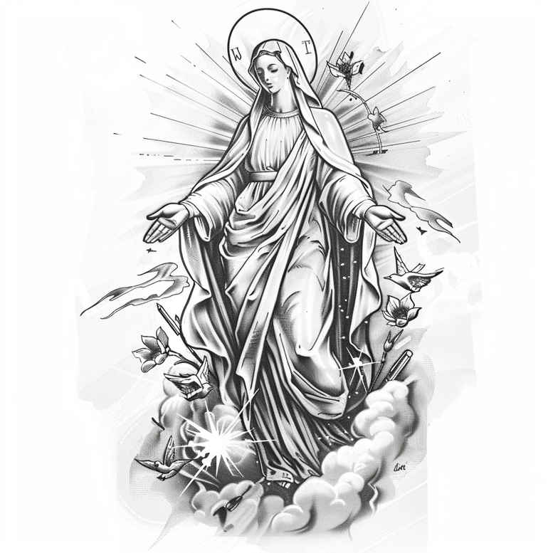 mary-with-detail – tattoo design ideas free ai generated – form-fidelity – for-neck – Gallery: mary-inkby-ai