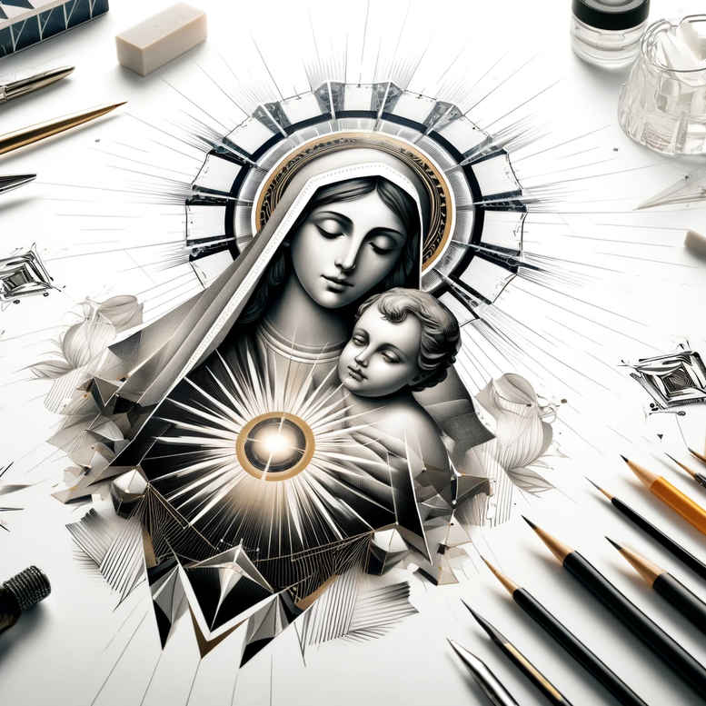 mary-with-detail – tattoo design ideas free ai generated – realistic-proportions – for-triceps – Gallery: mary-inkby-ai