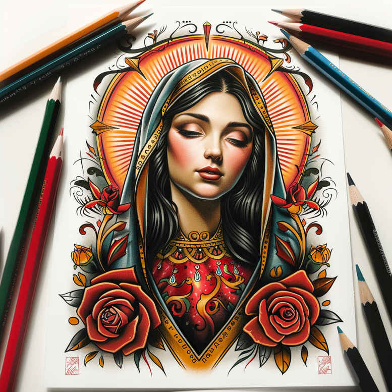 mary-with-detail – tattoo design ideas free ai generated – skin-illusion – for-ribs – Gallery: mary-inkby-ai