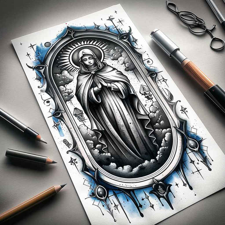 mary-with-detail – tattoo design ideas free ai generated – visual-truth – for-temple – Gallery: mary-inkby-ai