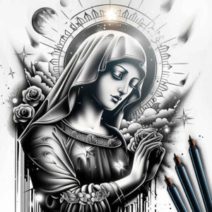 mary-with-grace – tattoo design ideas free ai generated – contrast-play – for-ankle – Gallery: mary-inkby-ai