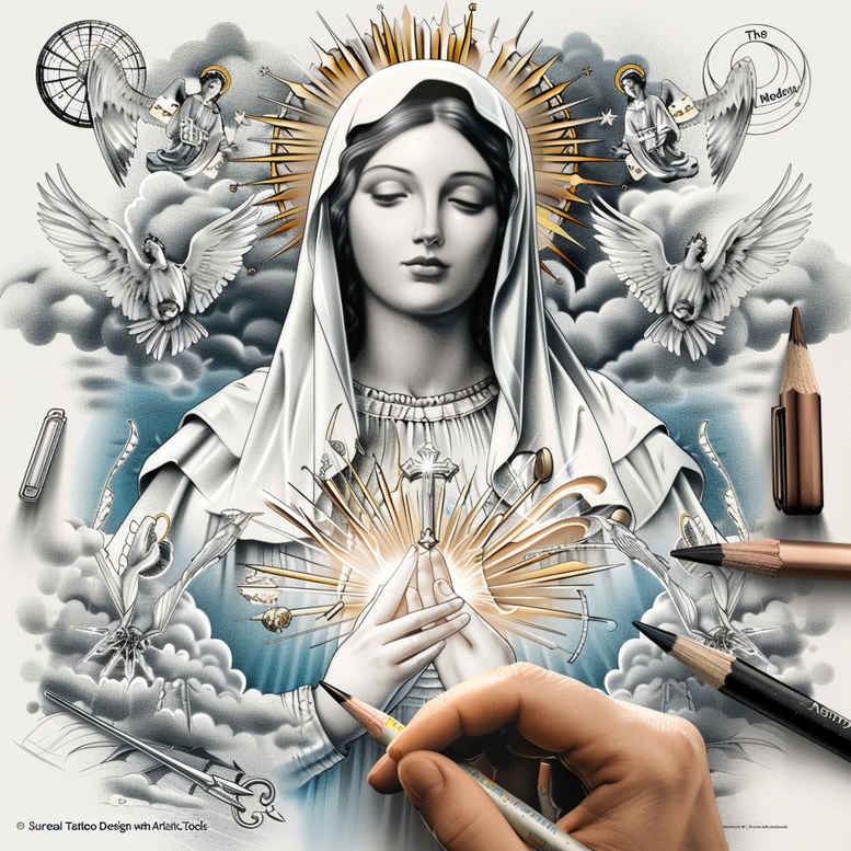 mary-with-light – tattoo design ideas free ai generated – ultra-detailed – for-lower-back – Gallery: mary-inkby-ai