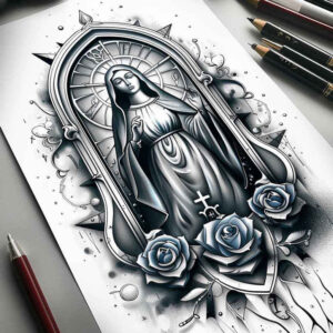 mary-with-prayer – tattoo design ideas free ai generated – dynamic-shadows – for-hand – Gallery: mary-inkby-ai