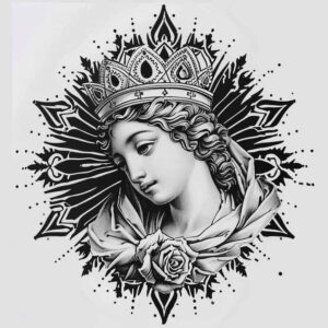 mary-with-prayer – tattoo design ideas free ai generated – organic-structure – for-full-back – Gallery: mary-inkby-ai