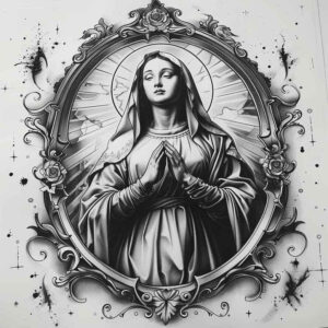 mary-with-prayer – tattoo design ideas free ai generated – true-rendering – for-heel – Gallery: mary-inkby-ai