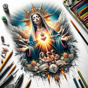 mary-with-rose – tattoo design ideas free ai generated – depth-realism – for-lower-chest – Gallery: mary-inkby-ai