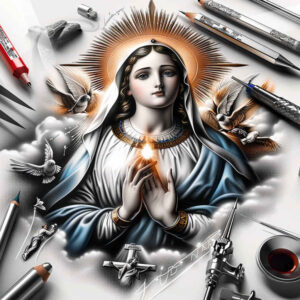 mary-with-rose – tattoo design ideas free ai generated – highlight-detail – for-wrist – Gallery: mary-inkby-ai