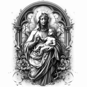 mary-with-shadow – tattoo design ideas free ai generated – realistic-lighting – for-inner-arm – Gallery: mary-inkby-ai