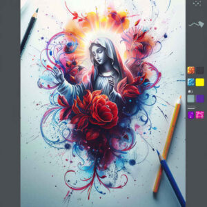 mary-with-shadow – tattoo design ideas free ai generated – ultra-detailed – for-lower-thigh – Gallery: mary-inkby-ai