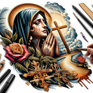 mary-with-stars – tattoo design ideas free ai generated – true-to-life – for-back – Gallery: mary-inkby-ai