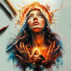 mary-with-symbol – tattoo design ideas free ai generated – contrast-play – for-chest – Gallery: mary-inkby-ai