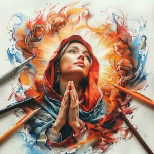 mary-with-symbol – tattoo design ideas free ai generated – illustrative-style – for-lower-arm – Gallery: mary-inkby-ai