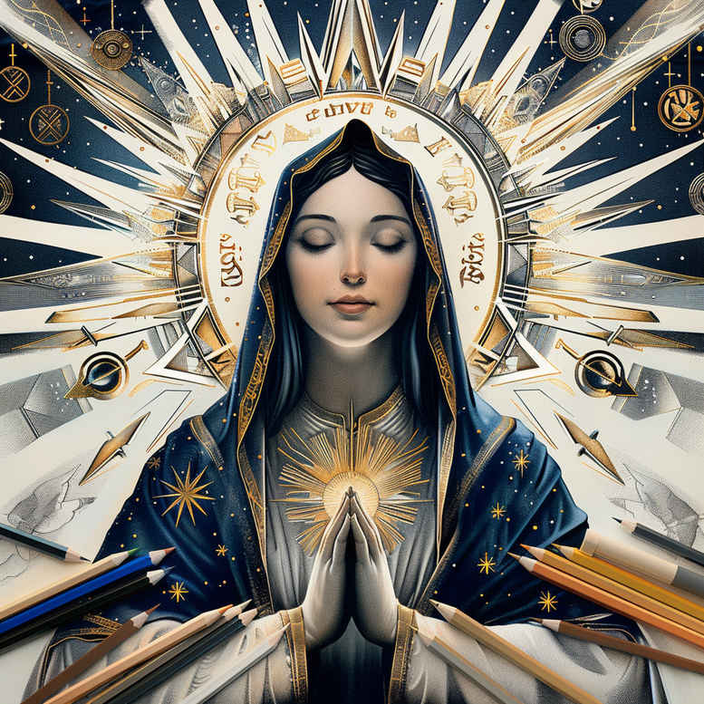 mary-with-symbol – tattoo design ideas free ai generated – micro-detail – for-hip – Gallery: mary-inkby-ai