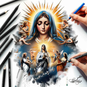 mother-mary – tattoo design ideas free ai generated – depth-perception – for-thigh – Gallery: mary-inkby-ai
