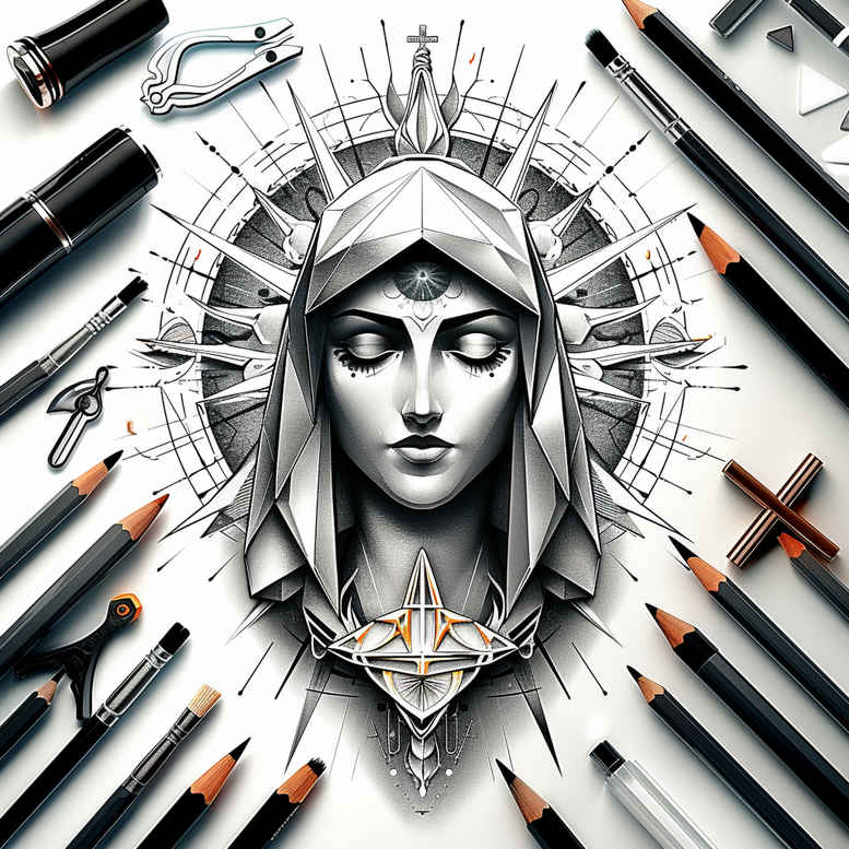 mystical-mary – tattoo design ideas free ai generated – ink-realism – for-hip – Gallery: mary-inkby-ai